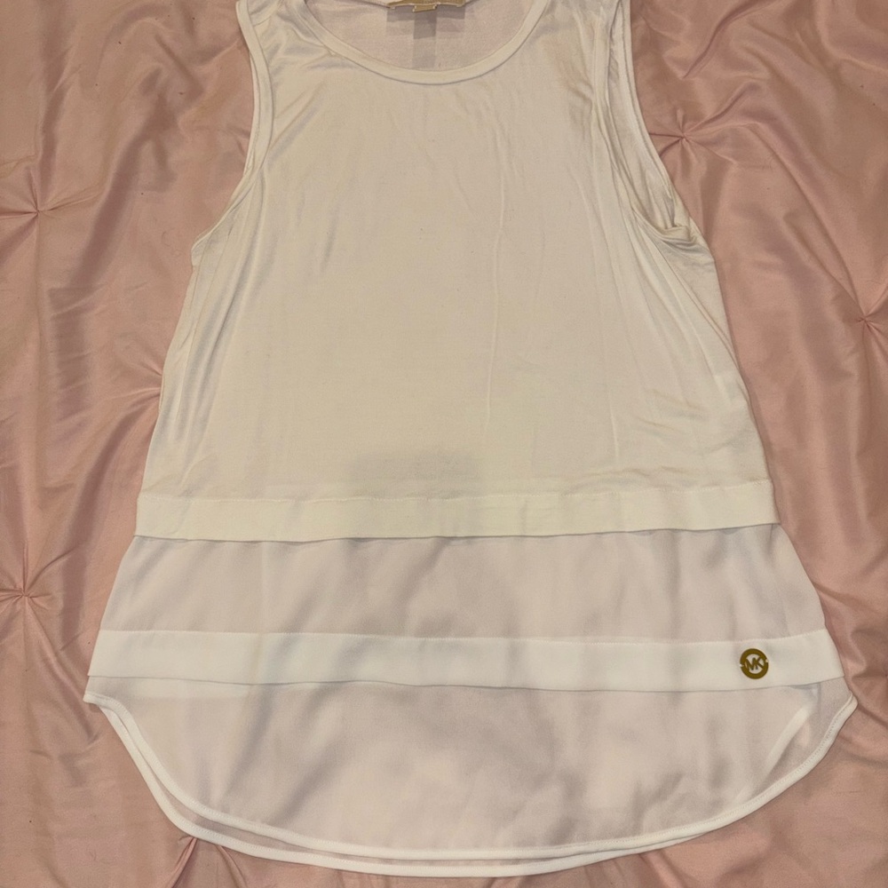 MICHAEL Michael Kors White Sheer Hem Tank Top